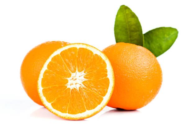 istock Fresh orange with green leave isolated on white 846714516