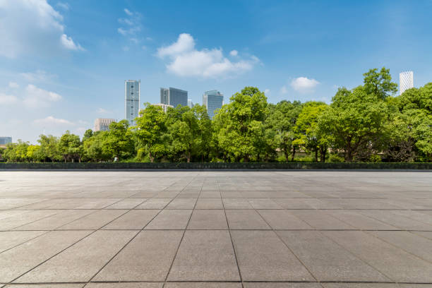 istock Panoramic skyline and buildings with empty concrete square floor 846714560