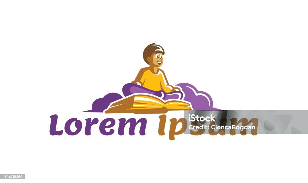 A cute baby on a cloud reading a book Child stock vector