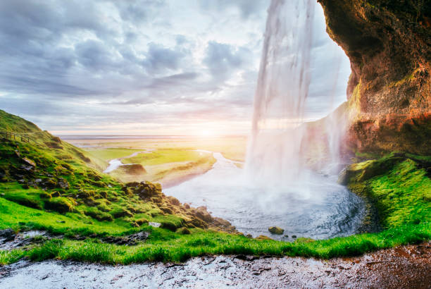 istock Seljalandfoss waterfall at sunset. Bridge over the river. Fantastic nature. Iceland 846722794