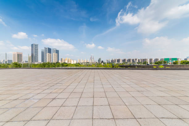 istock Panoramic skyline and buildings with empty concrete square floor 846732216