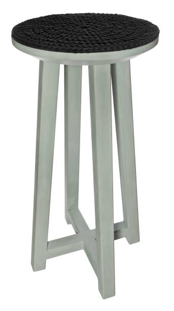 istock Handmade stool in green, gray. Round seat with black woolen material. 846735160