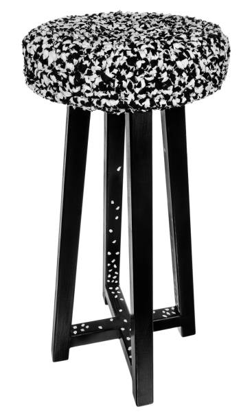 istock Handmade stool black with white dots. Round seat with black and white string material. 846735200