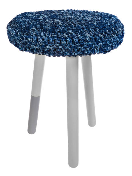 istock Handmade stool in white and gray. Round seat with blue and white string material. 846735258