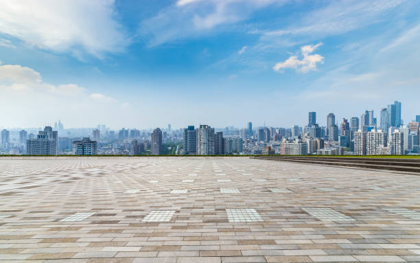 istock Panoramic skyline and buildings with empty concrete square floor 846735354