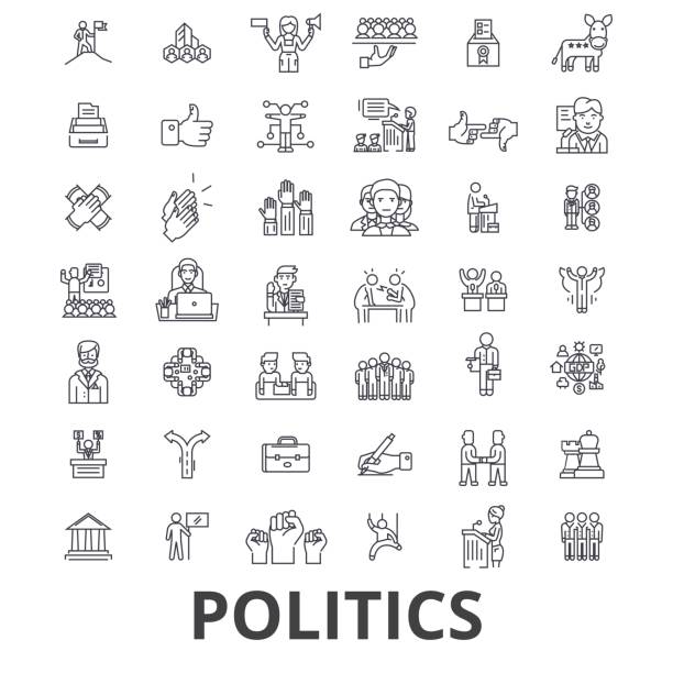 illustrations, cliparts, dessins animés et icônes de politique, homme politique, vote, élections, campagne, gouvernement, icônes de la ligne politique du parti. strokes modifiables. concept de design plat vector illustration symbole. linéaires signes isolés - politician politics speech podium