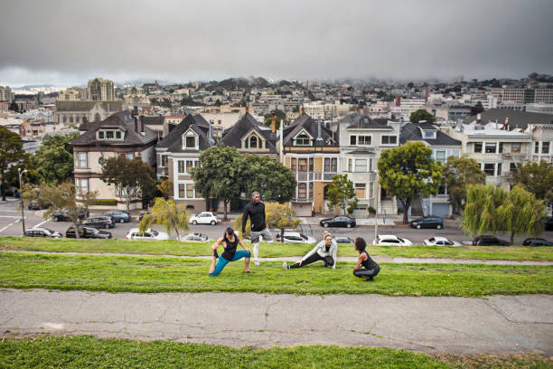 High quality stock photo of the San Francisco Panhandle neighborhood with UCSF and St. Ignatius Church.