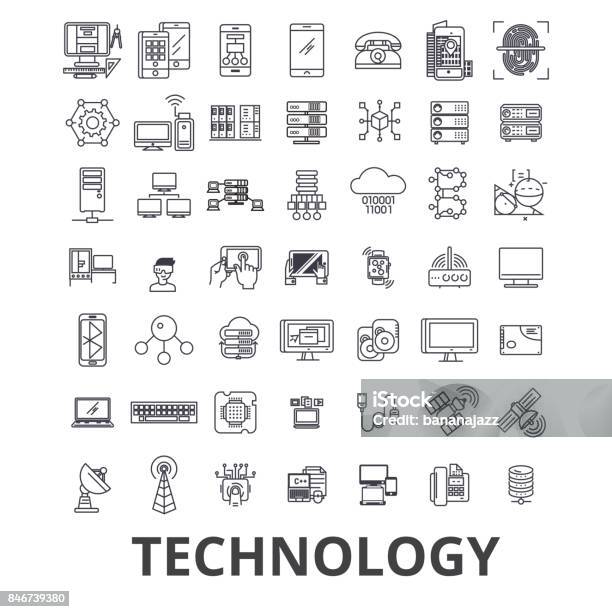 Tecnologia Computer It Innovazione Scienza Informazione Icone Della Linea Di Rete Cloud Tratti Modificabili Concetto Di Simbolo Di Illustrazione Vettoriale Di Design Piatto Segni Lineari Isolati - Immagini vettoriali stock e altre immagini di Icona