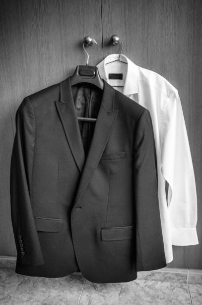 istock shirt and jacket hung black and white 846742540
