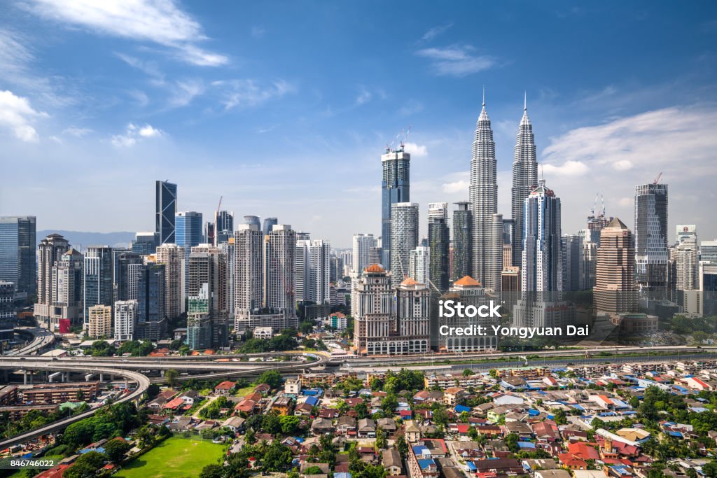 Aerial View of Kuala Lumpur Skyline Elevated view of Kuala Lumpur skyline. Malaysia Stock Photo