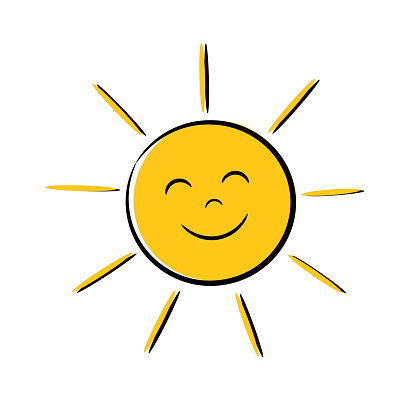 Happy sun icon with smile. Vector illustration