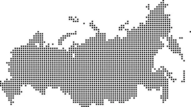 Vector illustration of Highly detailed Russia map dots, dotted Russia map vector outline, pixelated Russia map in black and white illustration background