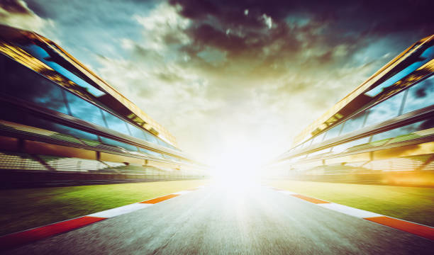 istock View of the infinity empty asphalt international race track starting or end line, Motion blurred effect. 846746898