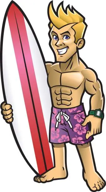 Vector illustration of Cartoon of surfer pose with the surfboard
