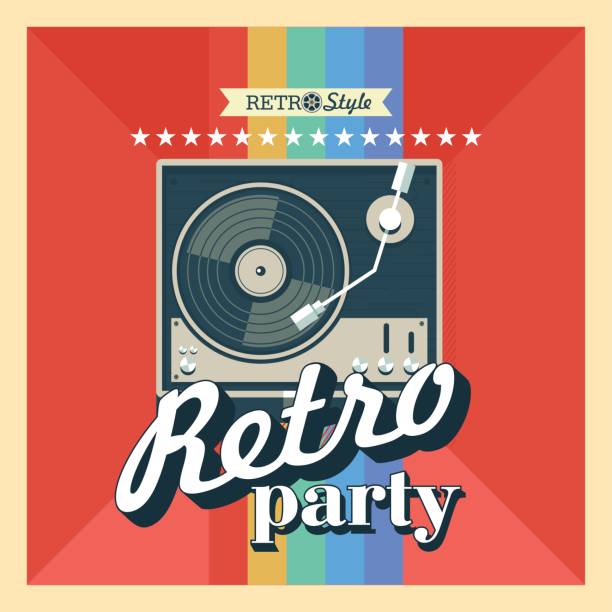 ilustrações de stock, clip art, desenhos animados e ícones de retro party. poster. player for vinyl records. vector illustration. - senior adult old obsolete dancing