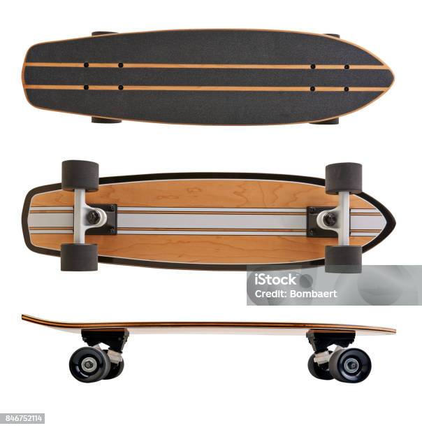 Black And Wooden Skate Board Isolated Stock Photo - Download Image Now - Skateboard, Skateboarding, Cut Out