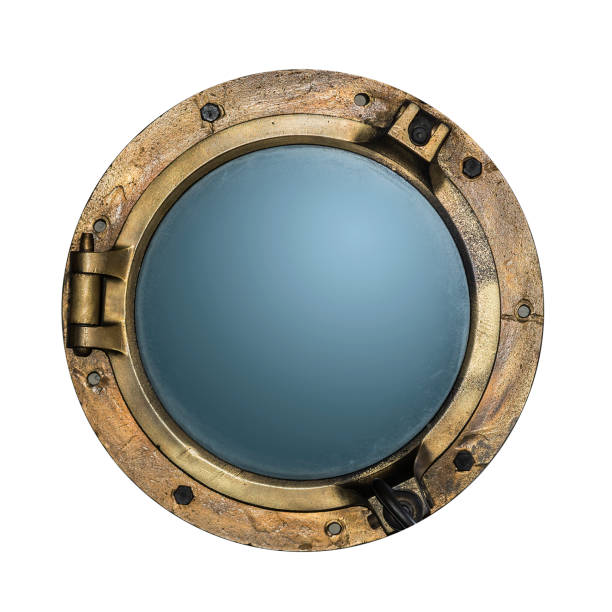 istock Round golden boat porthole window isolated on white 846752148