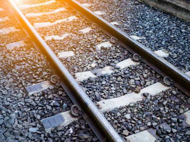 istock Railroad tracks in train station 846758486