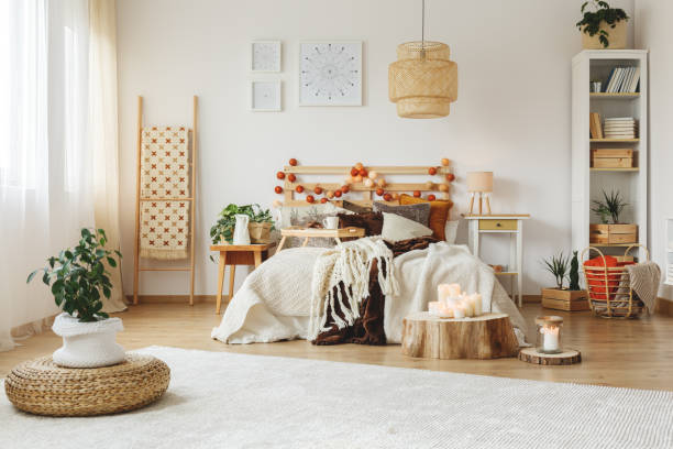 istock Bedroom with big white carpet 846758840