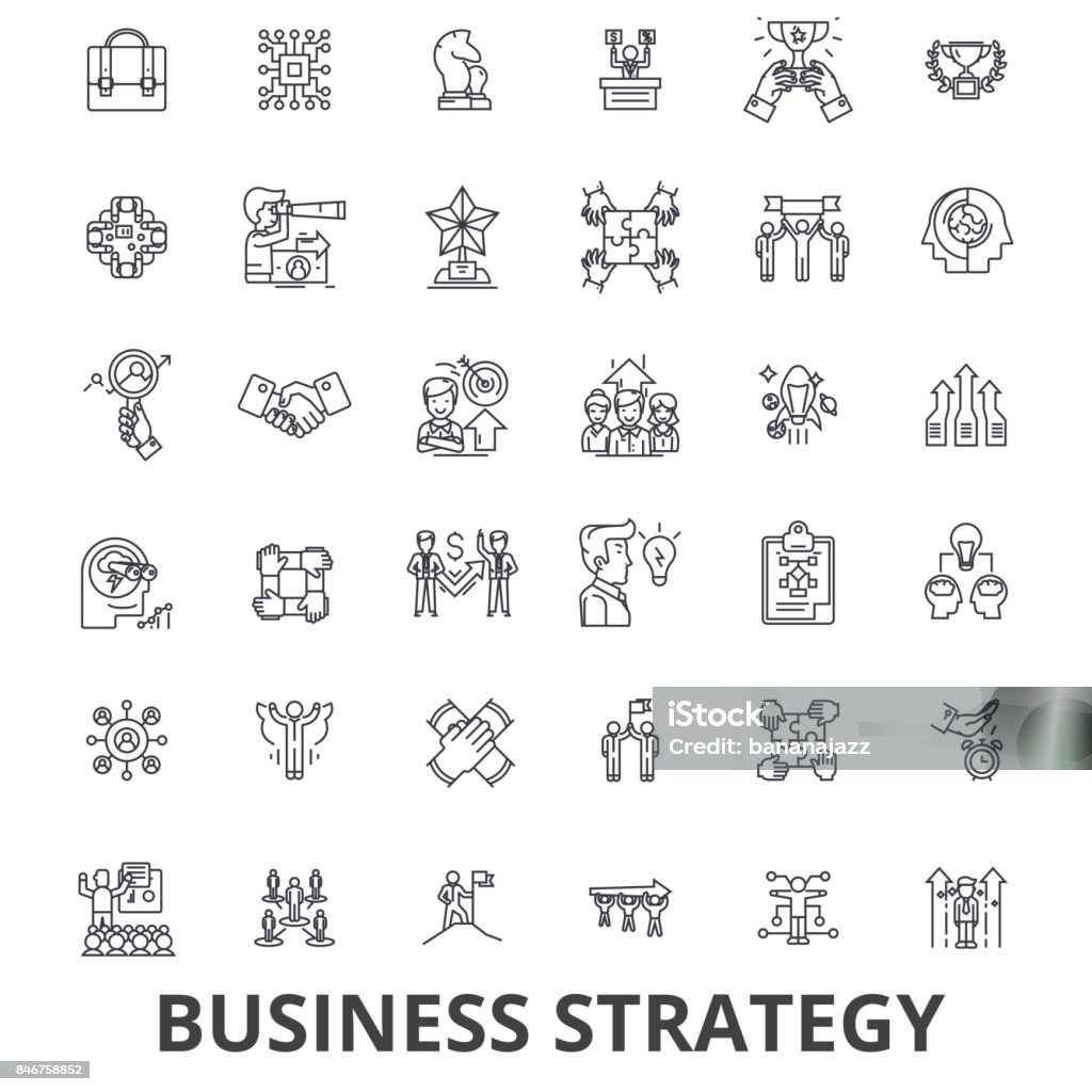 Business strategy, business plan, business, strategy concept, marketing, vision line icons. Editable strokes. Flat design vector illustration symbol concept. Linear signs isolated Business strategy, business plan, business, strategy concept, marketing, vision line icons. Editable strokes. Flat design vector illustration symbol concept. Linear signs isolated on white background Icon Symbol stock vector