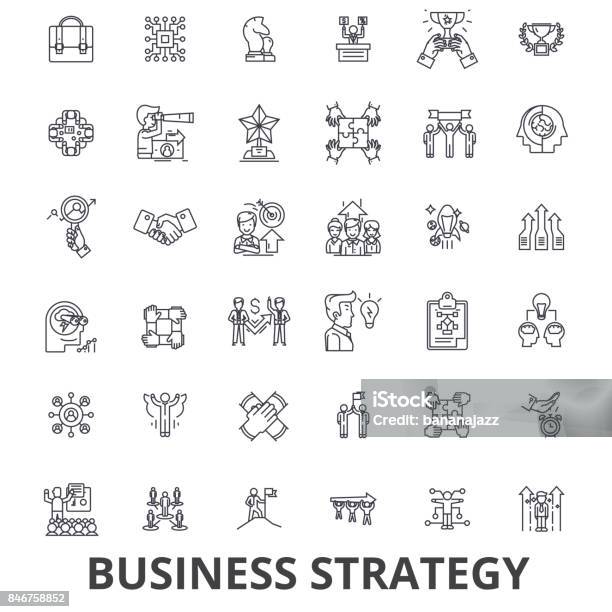 Business Strategy Business Plan Business Strategy Concept Marketing Vision Line Icons Editable Strokes Flat Design Vector Illustration Symbol Concept Linear Signs Isolated Stock Illustration - Download Image Now