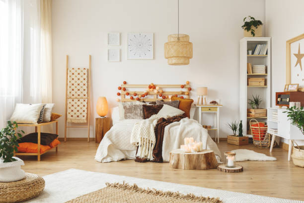 istock Wooden lampshade in bedroom 846758868