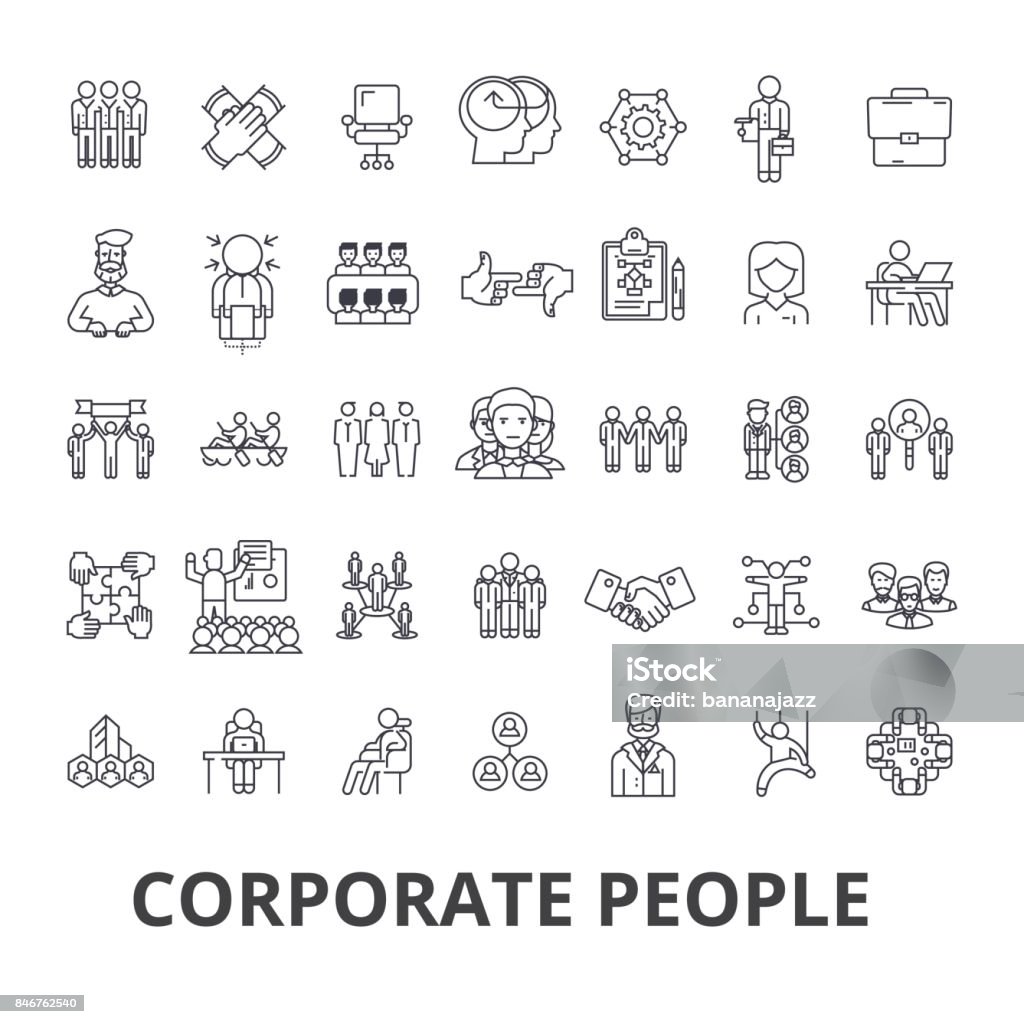 Corporate people, corporate identity, business, train, corporate event, office line icons. Editable strokes. Flat design vector illustration symbol concept. Linear signs isolated Corporate people, corporate identity, business, train, corporate event, office line icons. Editable strokes. Flat design vector illustration symbol concept. Linear signs isolated on white background People stock vector