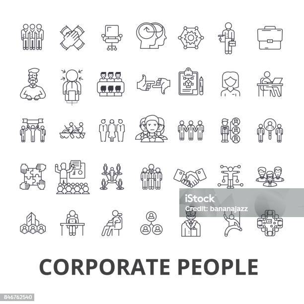 Corporate People Corporate Identity Business Train Corporate Event Office Line Icons Editable Strokes Flat Design Vector Illustration Symbol Concept Linear Signs Isolated Stock Illustration - Download Image Now