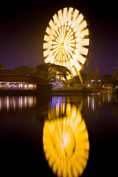 ruota panoramica di notte - ferris wheel wheel blurred motion amusement park foto e immagini stock