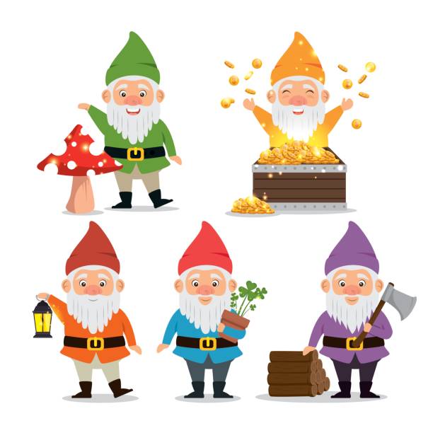 fantastic character dwarf cartoon set of fantastic character cute dwarfs vector illustration graphic design dwarf stock illustrations