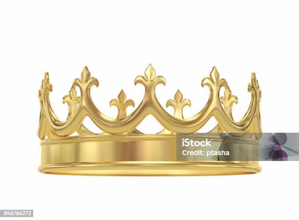 Golden Crown Isolated On White Stock Photo - Download Image Now - Crown - Headwear, King - Royal Person, Gold - Metal