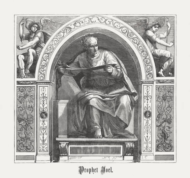 Joel the Prophet (after Michelangelo, Vatican), wood engraving, published 1886 Joel the Prophet. Wood engraving after a fresco by Michelangelo in the Sistine Chapel, Vatican, published in 1886. michelangelo stock illustrations