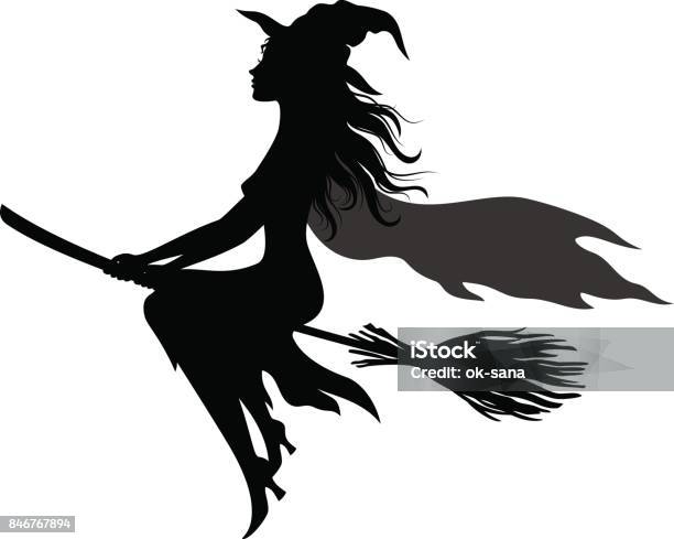 Halloween Ghosts Silhouettes Stock Illustration - Download Image Now - Witch, Broom, In Silhouette