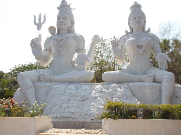 close view of Lord Shiva & parvati statue . stock photo