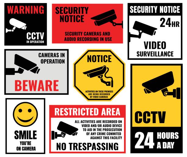 znaki kamery bezpieczeństwa, naklejki cctv - security camera camera surveillance security stock illustrations