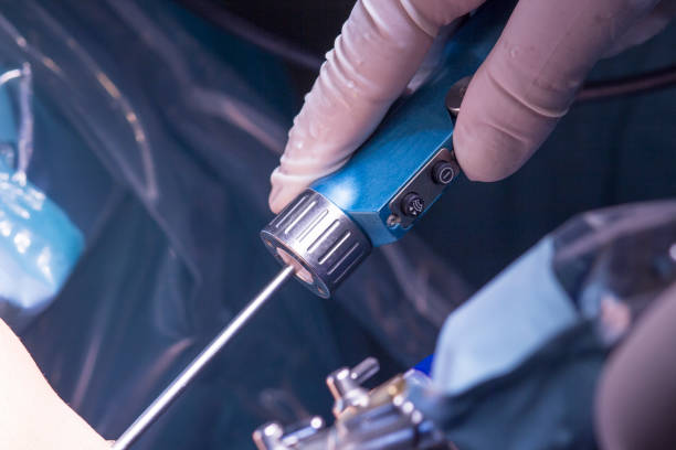 istock Surgical operation for knee arthroscopy micro surgery in hospital operating theater emergency room of traumatology and orthopedics. 846777870