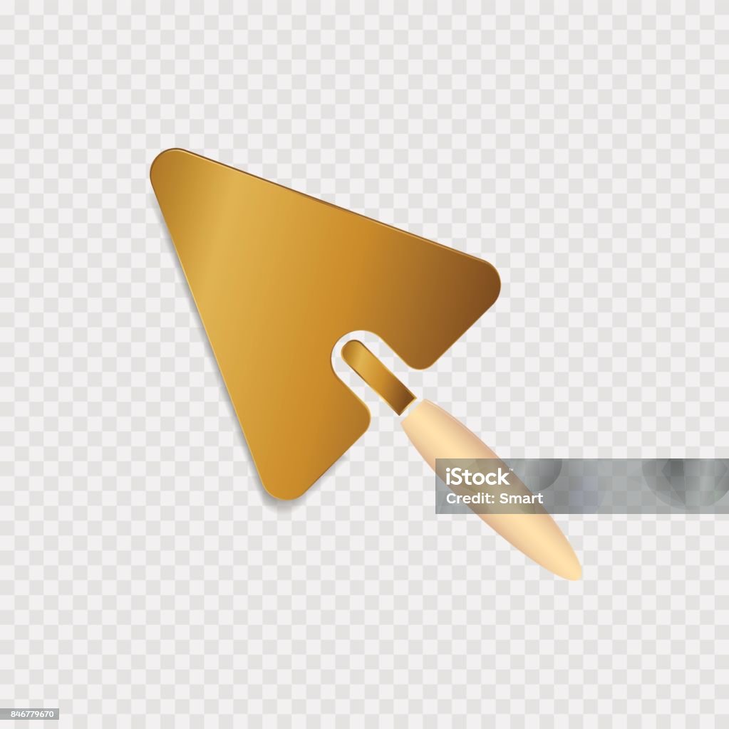 Trowel with yellow handle icon on a grey background Gold - Metal stock vector