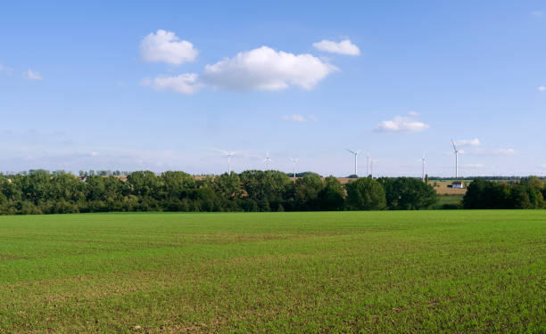 istock Germany: View over the slightly undulating landscape with freshly sown fields and small groves to a wind farm in Eastern Thuringia 846783466