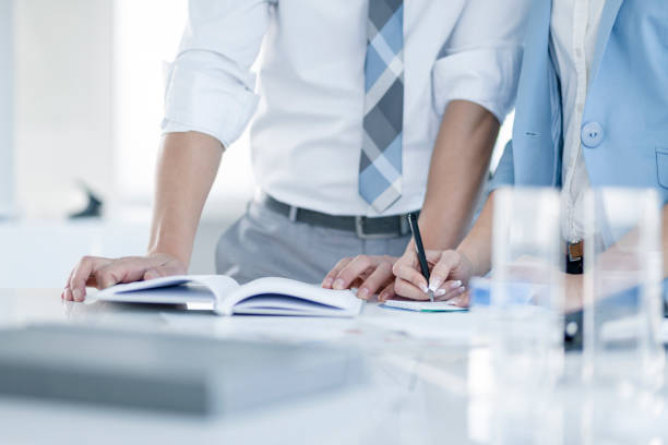 istock Close up, man and woman hands, working on office table 846789486