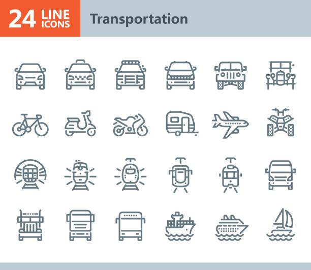 transport - ikony wektora linii - semi auto stock illustrations