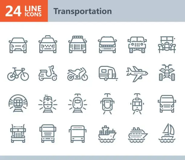 Vector illustration of Transportation - line vector icons