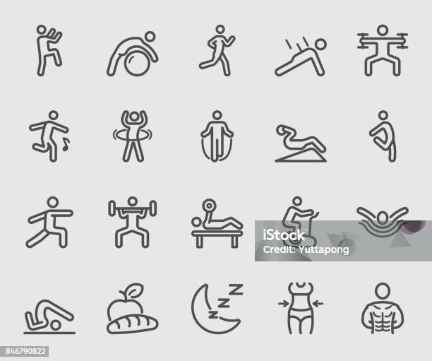 Exercise And Fitness For Health Line Icon Stock Illustration - Download Image Now - Icon, Exercising, Dancing