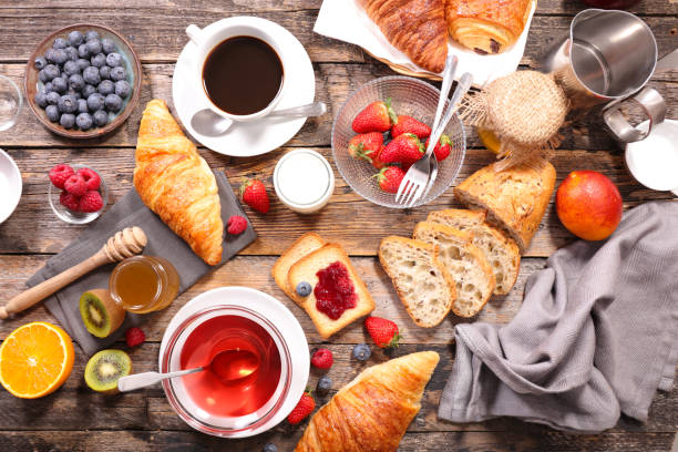 istock coffee cup,tea cup ,croissant and fruit 846796200