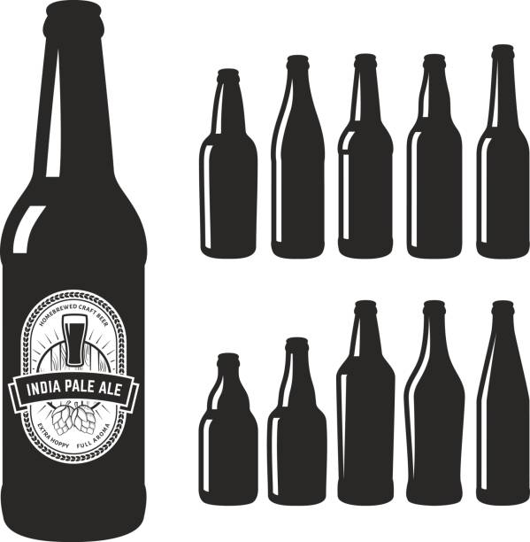 Vector craft beer silhouettes. Vector craft beer silhouettes. Set of 10 various craft beer bottles. Different shapes and sizes. India pale ale label. beer bottle illustrations stock illustrations