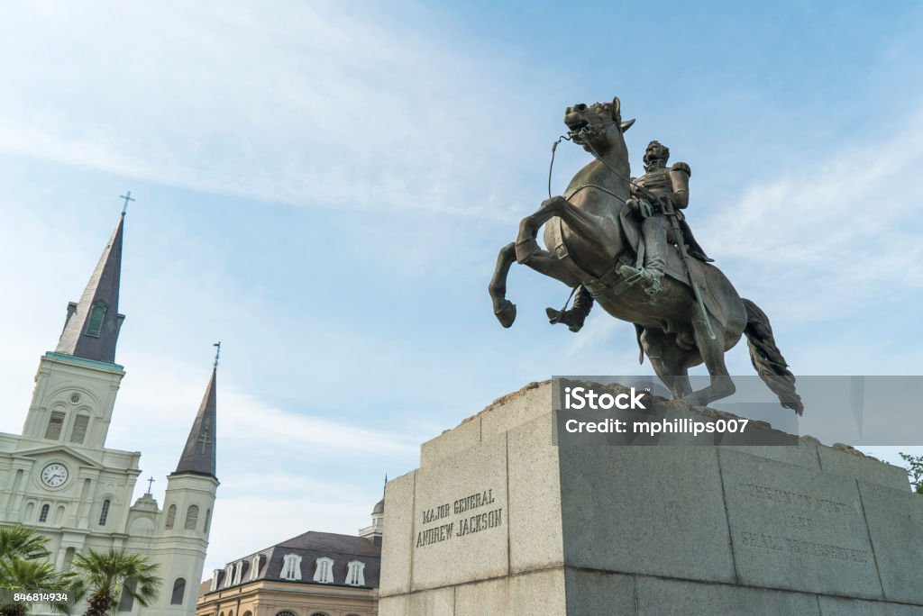 Jackson Square New Orleans Statue Statue of General Andrew Jackson in Jackson square in New Orleans, Louisiana. Confederate States of America Stock Photo