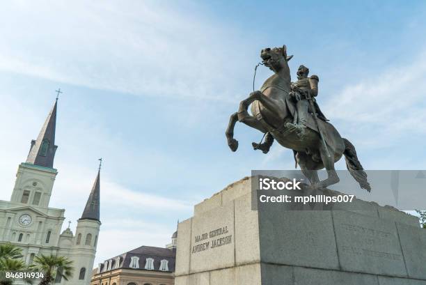 Jackson Square New Orleans Statue Stock Photo - Download Image Now - Confederate States of America, Horse, Low Angle View