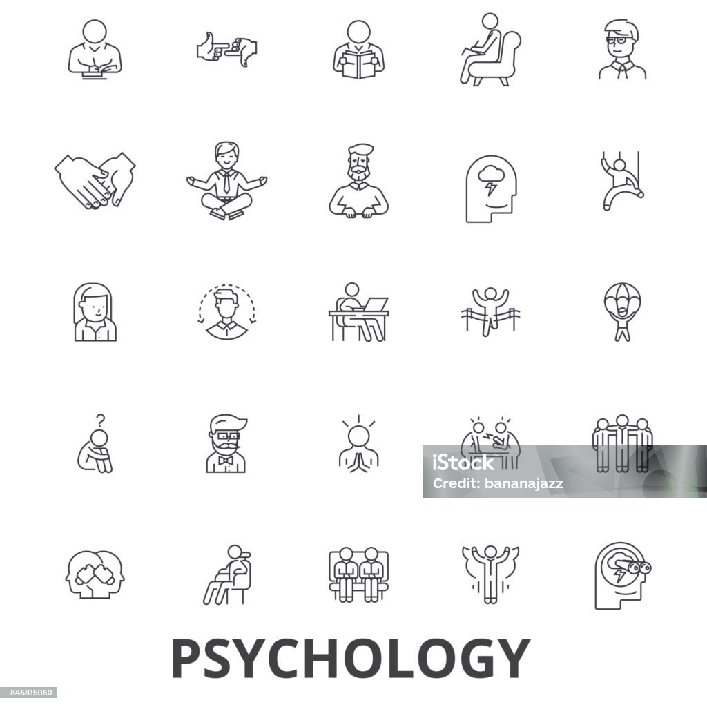 Psychology, psychologist, counseling, test, therapy, brain, sociology, mind line icons. Editable strokes. Flat design vector illustration symbol concept. Linear signs isolated Psychology, psychologist, counseling, test, therapy, brain, sociology, mind line icons. Editable strokes. Flat design vector illustration symbol concept. Linear signs isolated on white background Icon Symbol stock vector