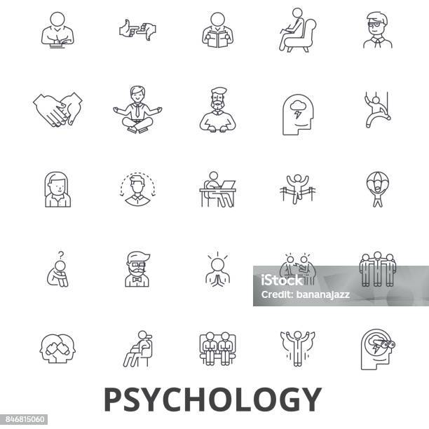 Psychology Psychologist Counseling Test Therapy Brain Sociology Mind Line Icons Editable Strokes Flat Design Vector Illustration Symbol Concept Linear Signs Isolated Stock Illustration - Download Image Now