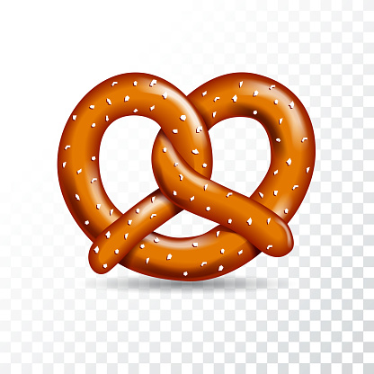 Realistic vector tasty pretzel illustration on the white transparent background