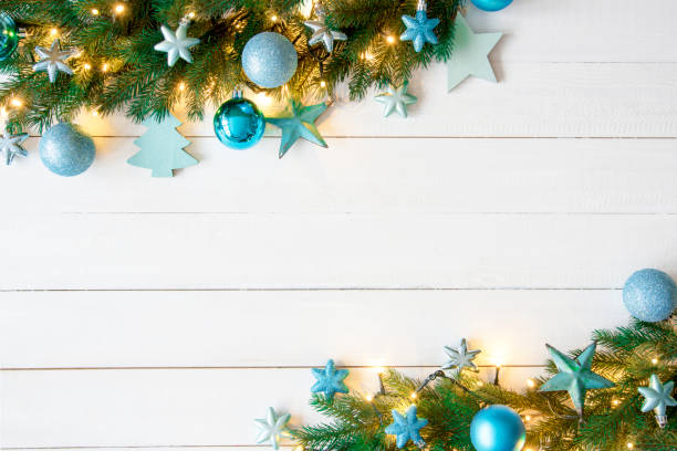 istock Turquoise Christmas Banner, Frame, Fir Branches 846815780